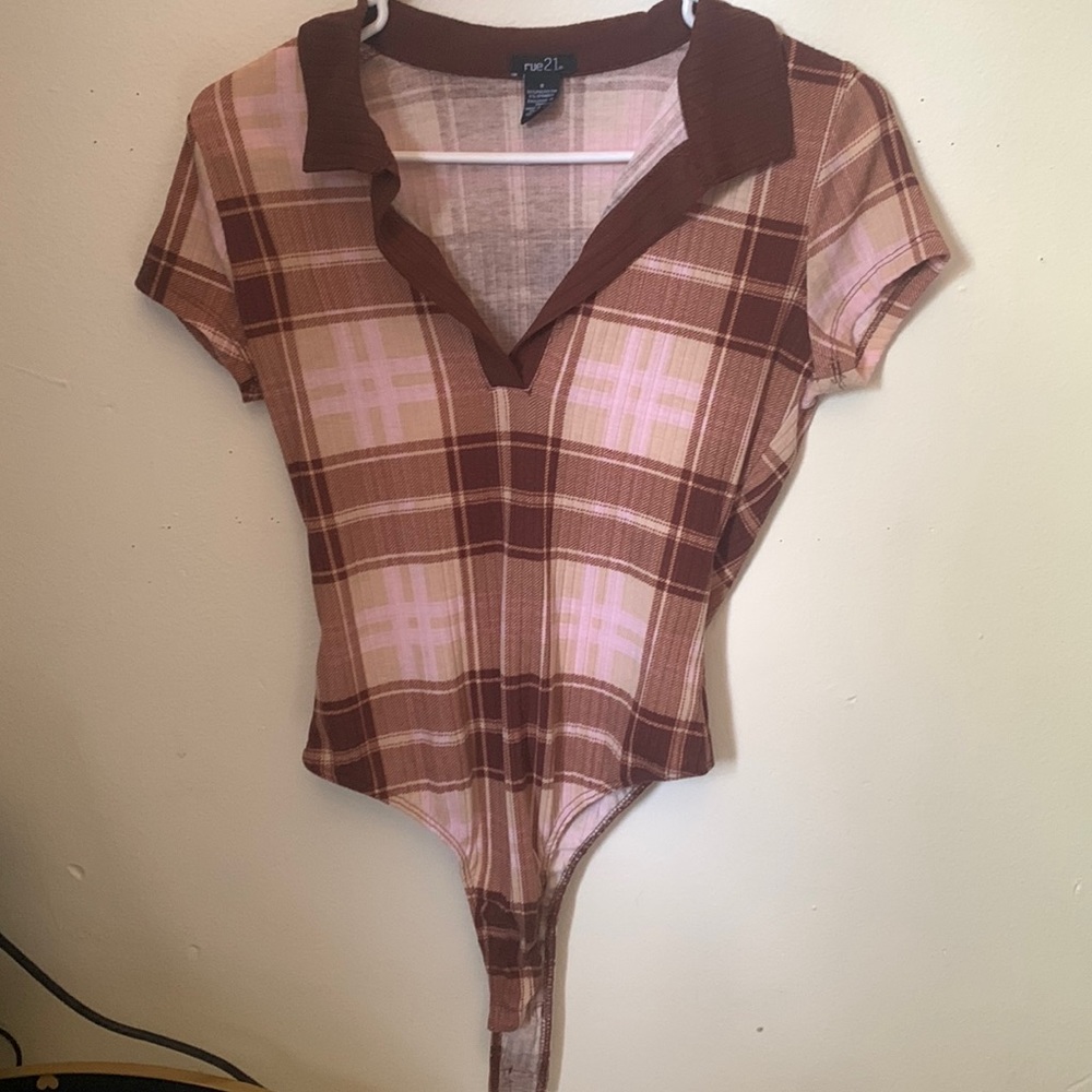 Pink and Brown Plaid Bodysuit